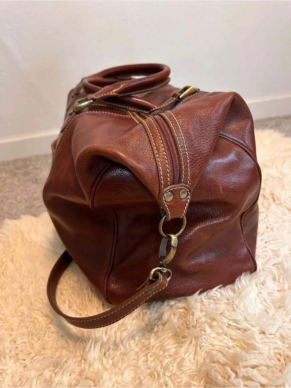 Hand-Made in Italy Dark Brown Genuine Leather Weekender Duffel Bag Large